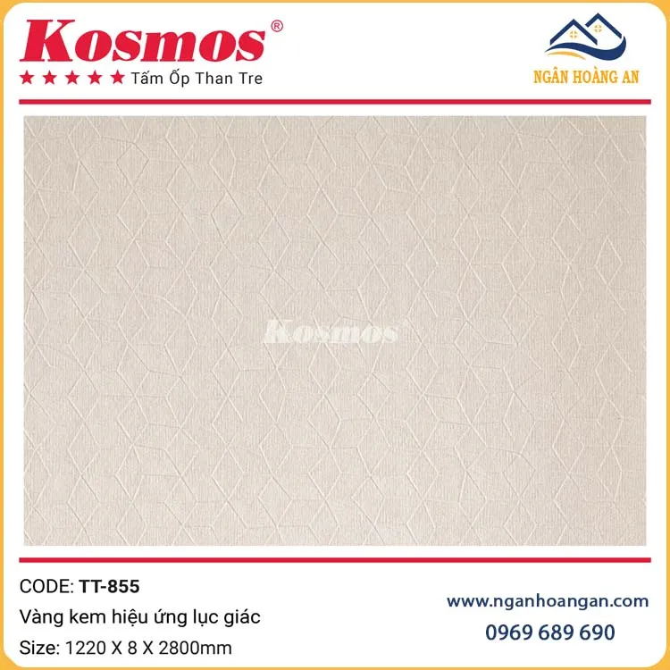  Tấm Ốp Than Tre Kosmos TT-855 Vàng Kem Hiệu Ứng Lục Giác