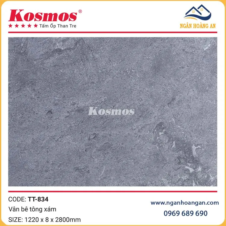 Tấm Ốp Than Tre Kosmos Vân Bê Tông Xám TT-834