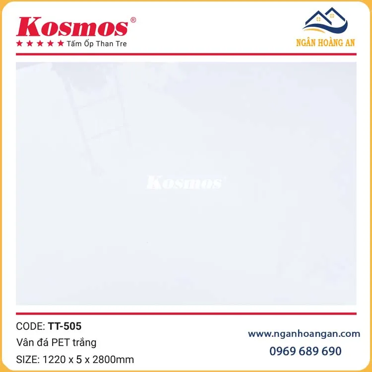 Tấm Ốp Than Tre Vân Đá PET Trắng Kosmos TT-505 Dày 5mm