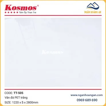 Tấm Ốp Than Tre Vân Đá PET Trắng Kosmos TT-505 Dày 5mm