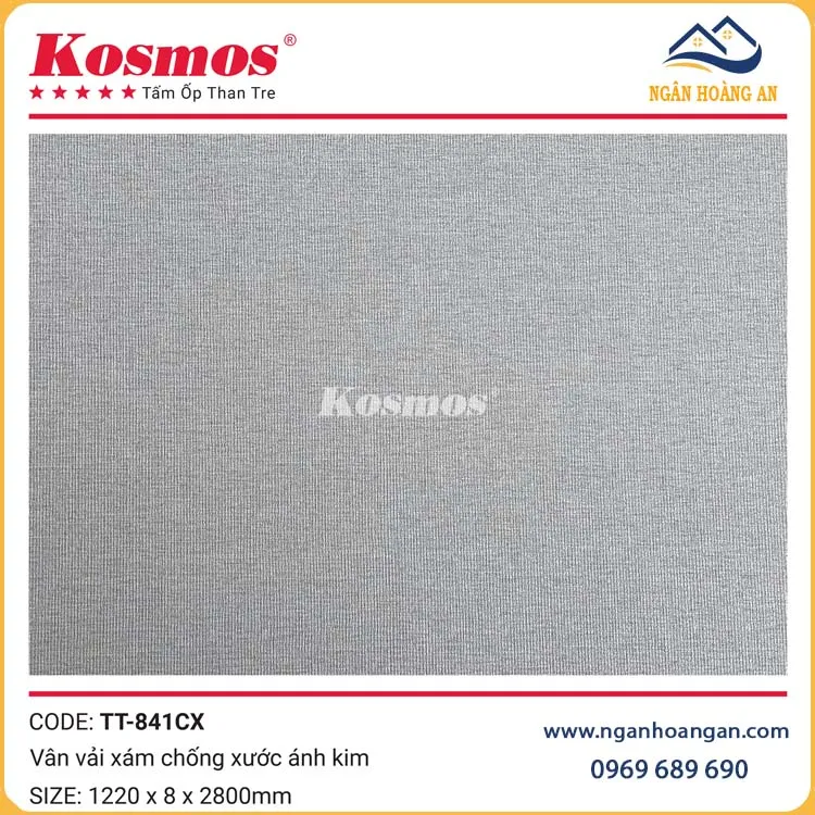Tấm Ốp Than Tre Vân Vải Xám Ánh Kim Kosmos TT-841CX Tấm Ốp Than Tre Vân Vải Xám Ánh Kim Kosmos TT-841CX