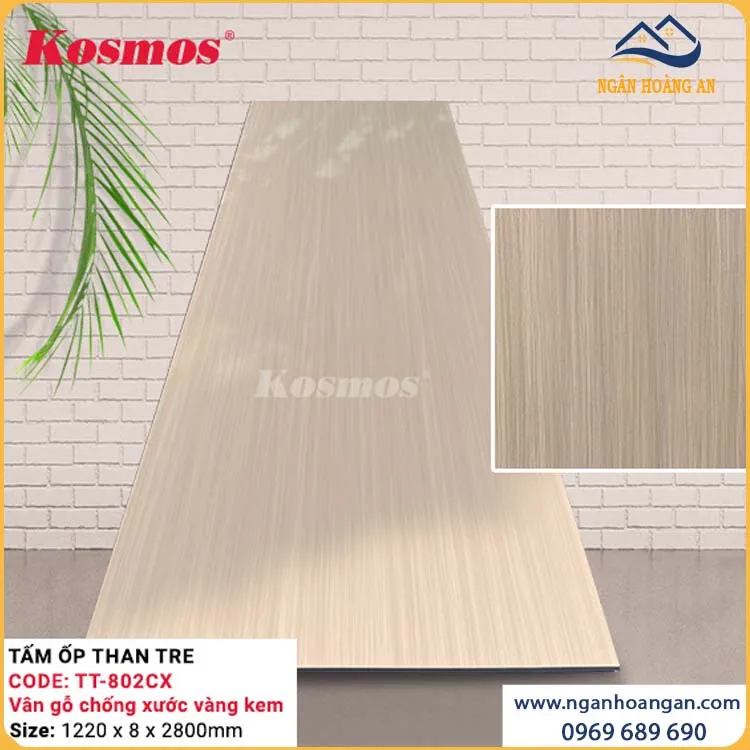Ốp Trần Tấm Ốp Than Tre Vân Gỗ Vàng Kem Kosmos TT-802CX Ốp Trần Tấm Ốp Than Tre Vân Gỗ Vàng Kem Kosmos TT-802CX