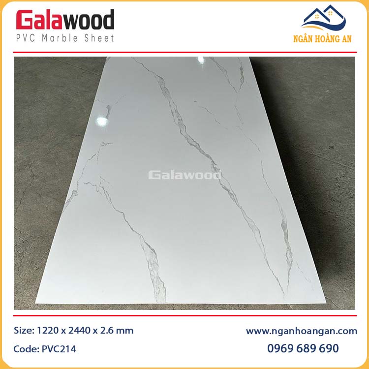 Tấm Ốp PVC Giả Đá Galawood PVC214 Màu Trắng Vân Mây Tại Quận 3 TPHCM