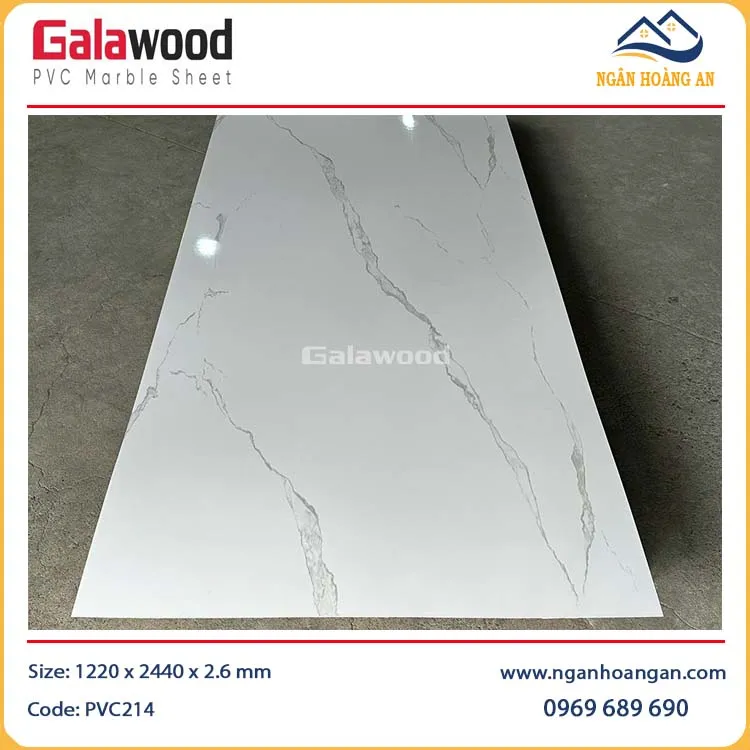 Tấm Ốp PVC Giả Đá Galawood PVC214 Màu Trắng Vân Mây