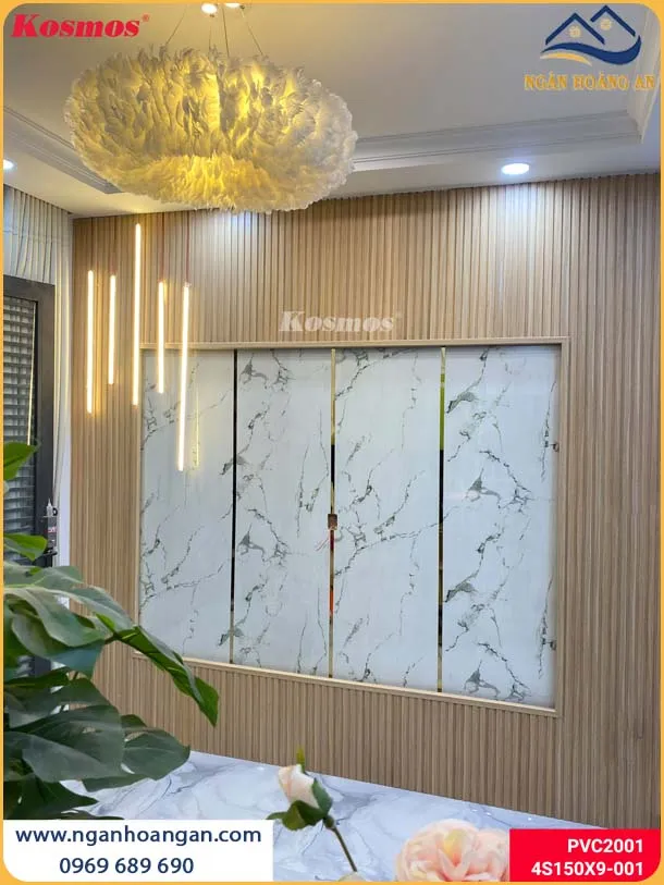 Ốp Vách Tivi Bằng Tấm Nhựa PVC Giả Đá Và Lam Sóng Mới Mẻ