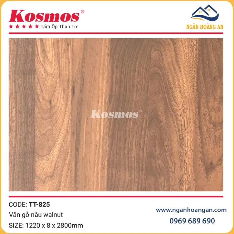 Tấm Ốp Đa Năng Sợi Than Tre Vân Gỗ Nâu Walnut Kosmos TT-825
