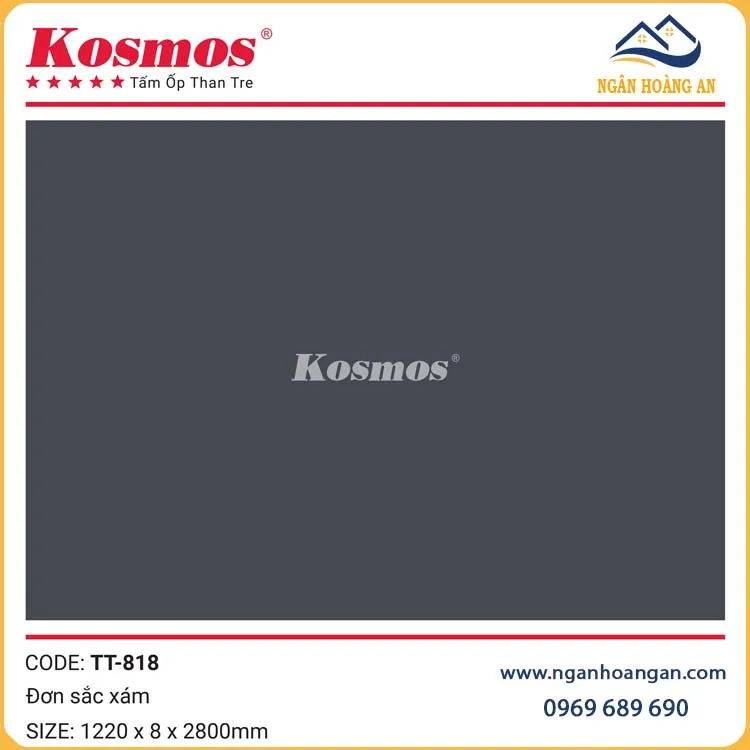 Ốp Tường Tấm Ốp Than Tre Đơn Sắc Xám Kosmos TT-818