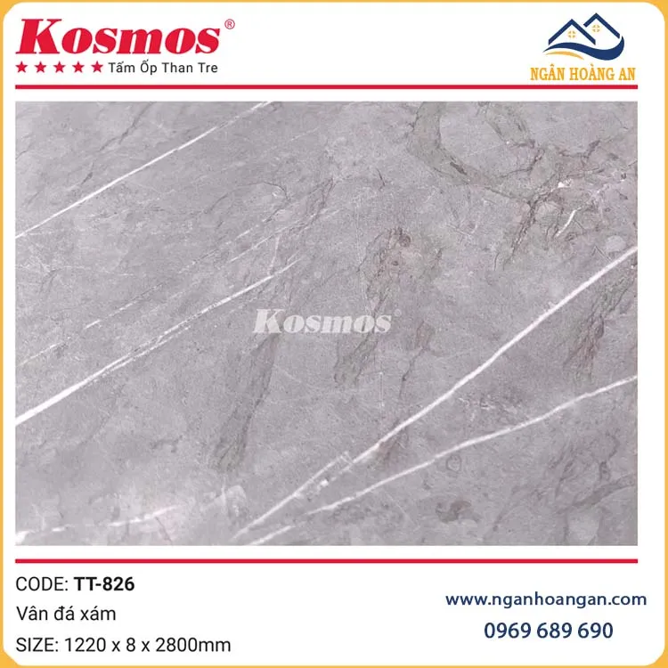 Tấm Ốp Sợi Than Tre Kosmos TT-826 Vân Đá Xám