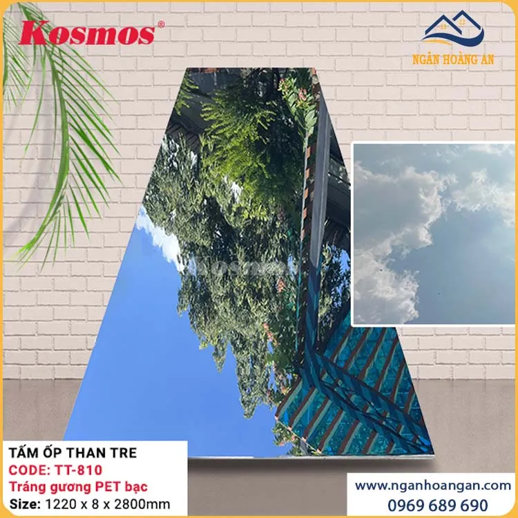 Tấm Ốp Than Tre Kosmos TT-810 Tráng Gương PET Bạc 
