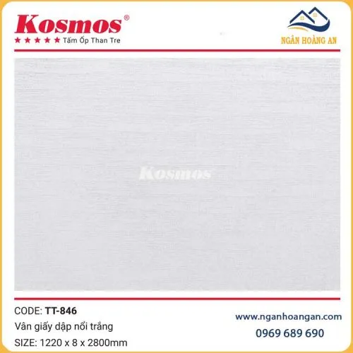 Tấm Ốp Tường Than Tre Kosmos TT-846 Vân Giấy Dập Nổi Trắng