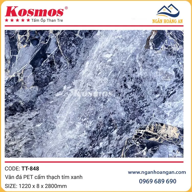 Tấm Ốp Than Tre Kosmos TT-848 Vân Đá PET Cẩm Thạch Tím Xanh Tấm Ốp Than Tre Kosmos TT-848 Vân Đá PET Cẩm Thạch Tím Xanh