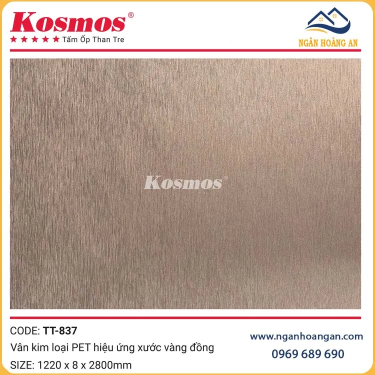 Tấm Ốp Tường Than Tre Kosmos Vân Kim Loại PET Xước Vàng Đồng TT-837