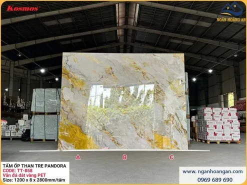 Ốp Tường Than Tre Pandora Vân Đá Dát Vàng PET Kosmos TT-858
