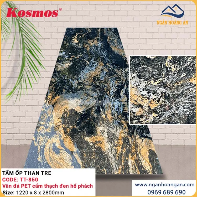 Ốp Than Tre Vân Đá Cẩm Thạch Đen Hổ Phách Kosmos TT-850