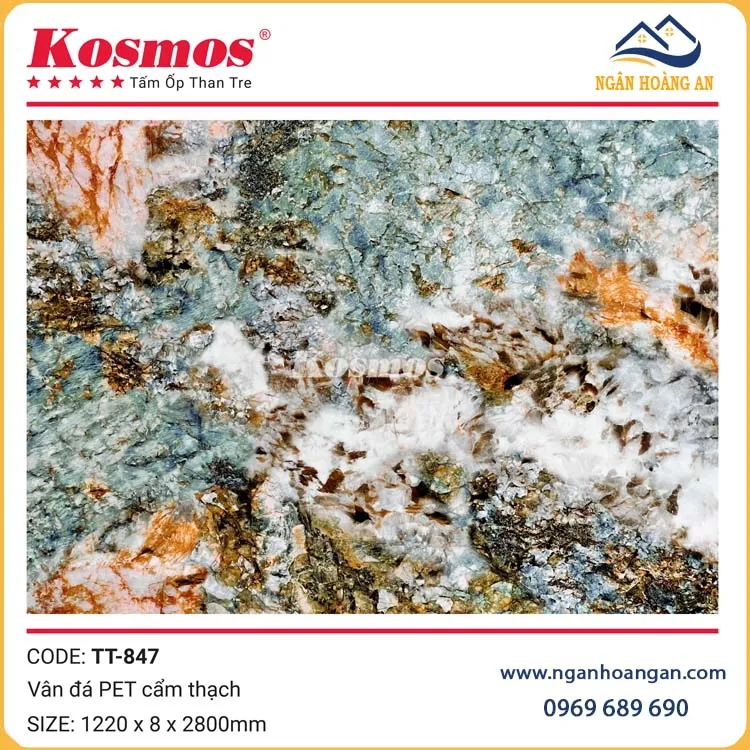 Tấm Ốp Than Tre Vân Đá PET Cẩm Thạch Kosmos TT-847