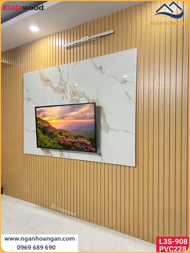 Ốp Vách Tivi Bằng Tấm Nhựa PVC Giả Đá Và Lam Sóng Mới Mẻ