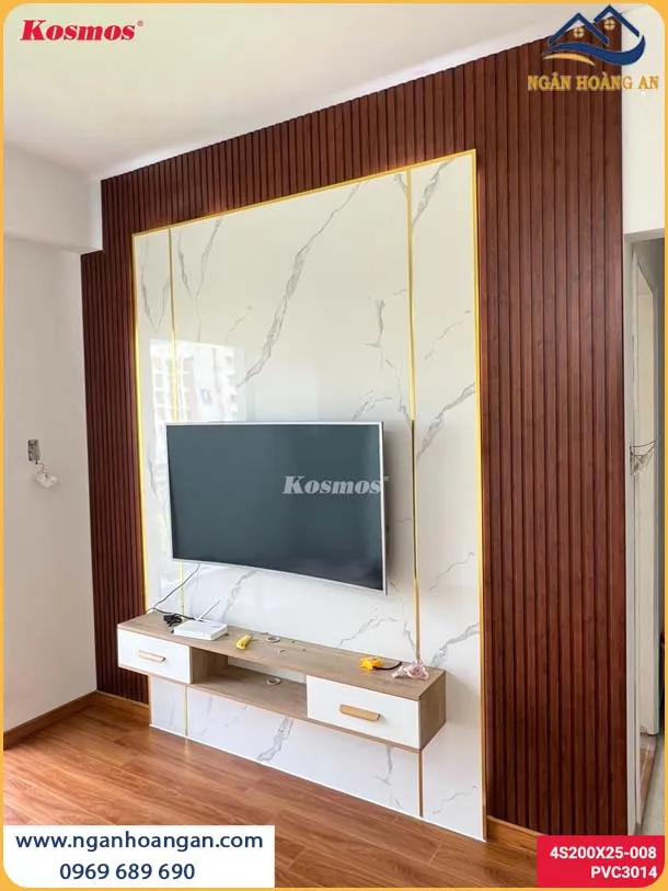 Ốp Vách Tivi Bằng Tấm Nhựa PVC Giả Đá Và Lam Sóng Mới Mẻ