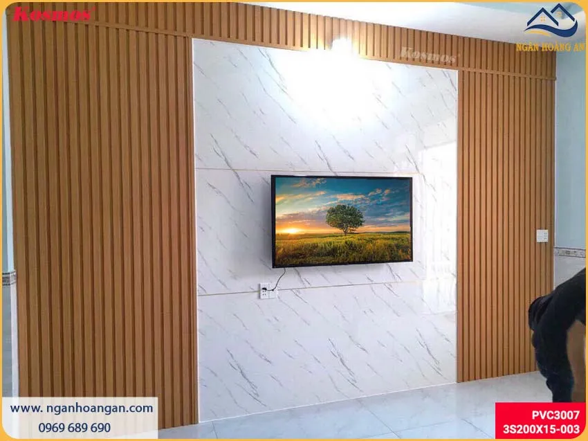 Ốp Vách Tivi Bằng Tấm Nhựa PVC Giả Đá Và Lam Sóng Mới Mẻ