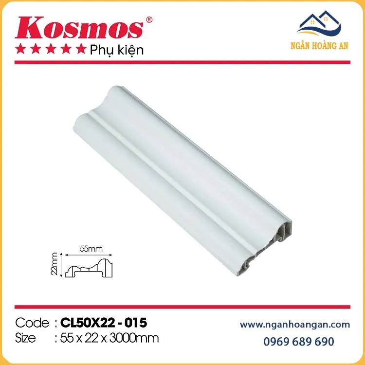 Phào Chỉ Lệch Trang Trí Kosmos CL50x22-015 Màu Trắng Trơn