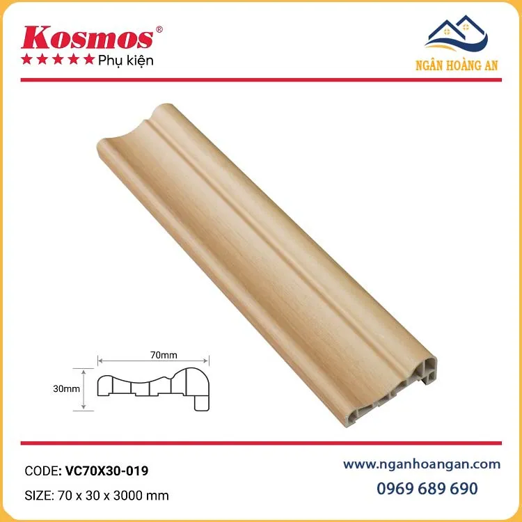 Phào Chỉ Lệch Trang Trí Kosmos VC70X30-019 Giả Vân Gỗ