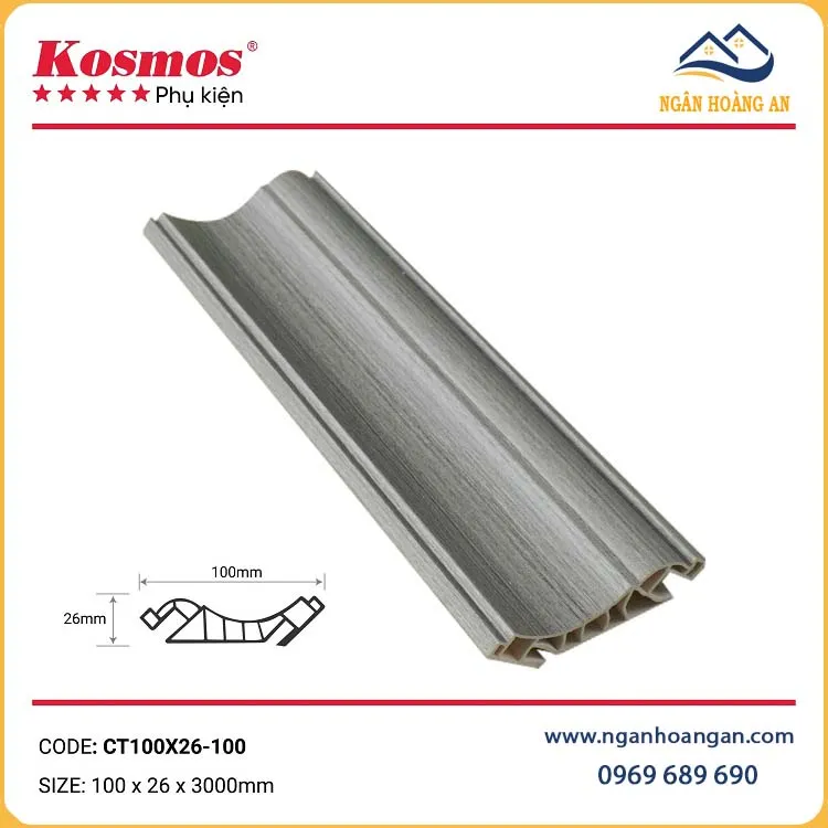 Phào Cổ Trần Nhựa Màu Xám Giả Gỗ Kosmos CT100x26-100