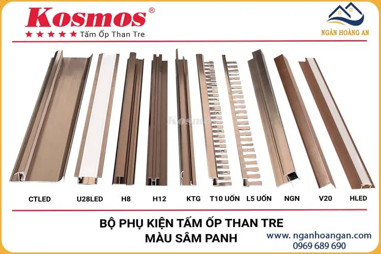 Phụ Kiện Nẹp Nhôm Tấm Ốp Than Tre Kosmos Màu Sâm Panh 8mm