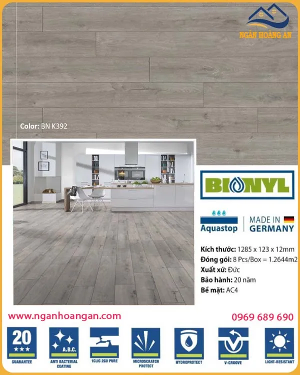 Sàn Gỗ Công Nghiệp Binyl Đức BN K392 Dày 12mm