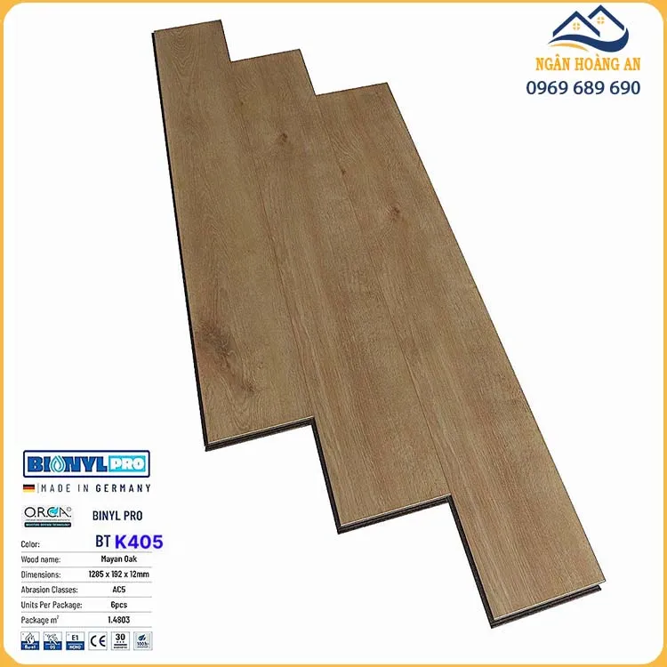 Sàn Gỗ Công Nghiệp Binyl Đức BT K405 Cốt Đen Dày 12mm