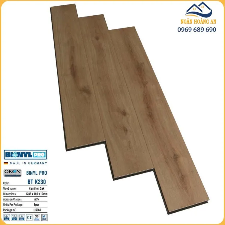 Sàn Gỗ Công Nghiệp Cốt Đen Binyl Đức BT K230 Dày 12mm