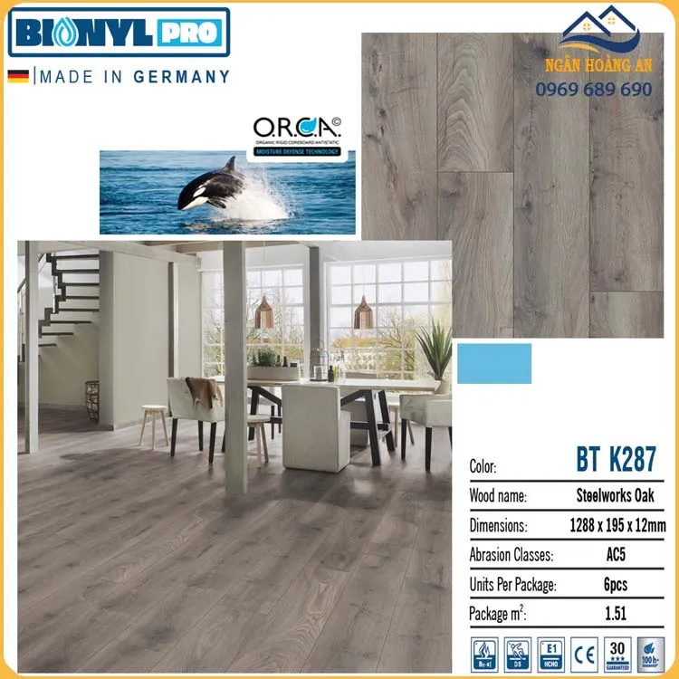 Sàn Gỗ Công Nghiệp Cốt Đen Binyl Đức BT K287 Dày 12mm