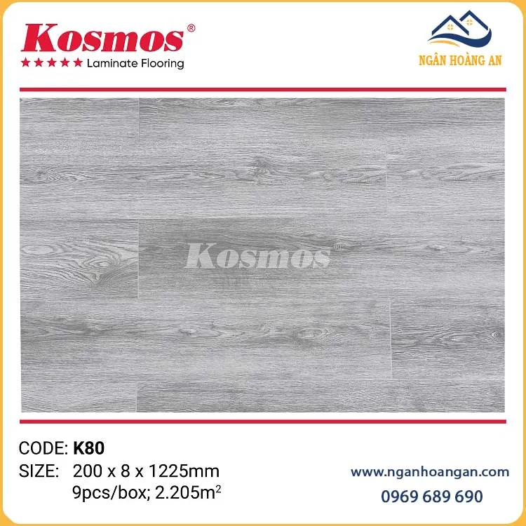 Sàn Gỗ Công Nghiệp Kosmos K80 8mm Đế Cao Su