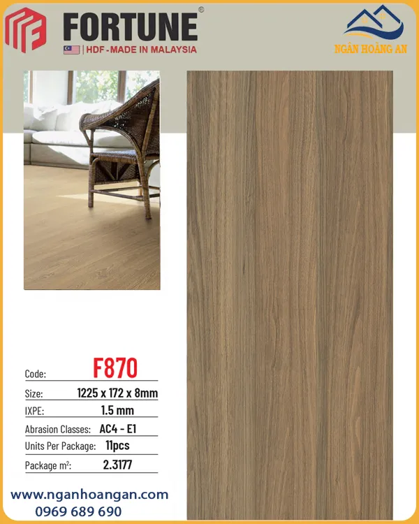 Sàn Gỗ Công Nghiệp Fortune F870 Dày 8mm 
