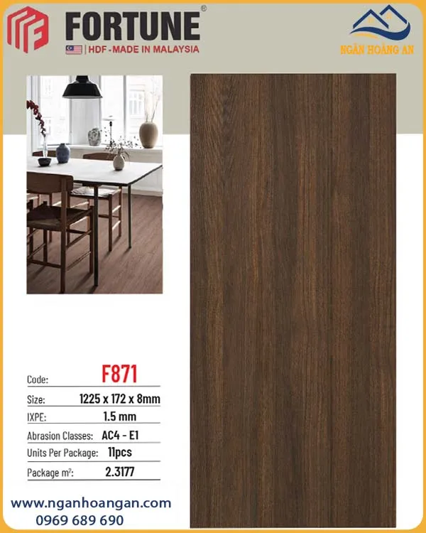 Sàn Gỗ Công Nghiệp Fortune F871 Dày 8mm