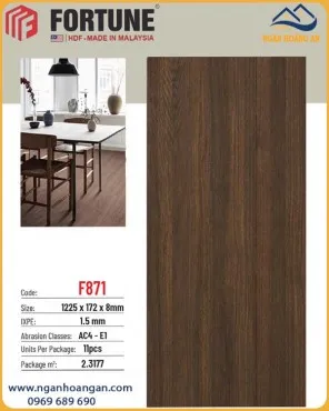 Sàn Gỗ Công Nghiệp Fortune F871 Dày 8mm