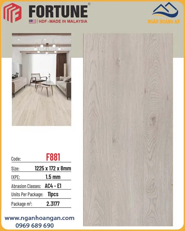Sàn Gỗ Công Nghiệp Fortune F881 Dày 8mm