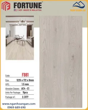 Sàn Gỗ Công Nghiệp Fortune F881 Dày 8mm