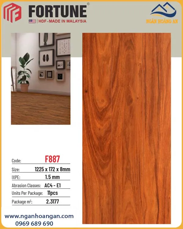 Sàn Gỗ Công Nghiệp Fortune F887 Dày 8mm