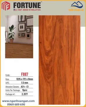 Sàn Gỗ Công Nghiệp Fortune F887 Dày 8mm