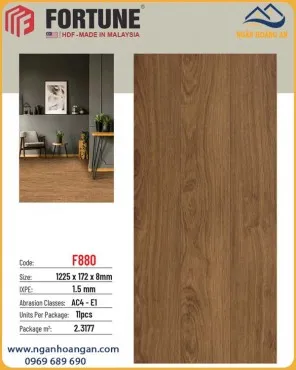 Sàn Gỗ Công Nghiệp Fortune Malaysia F880 8mm