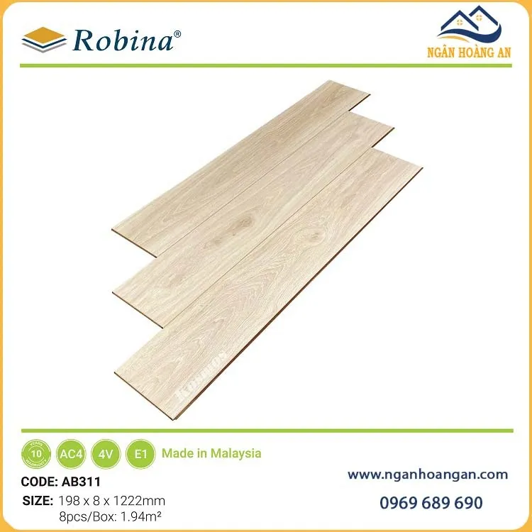 Sàn Gỗ Công Nghiệp Malaysia Robina AB311 8mm