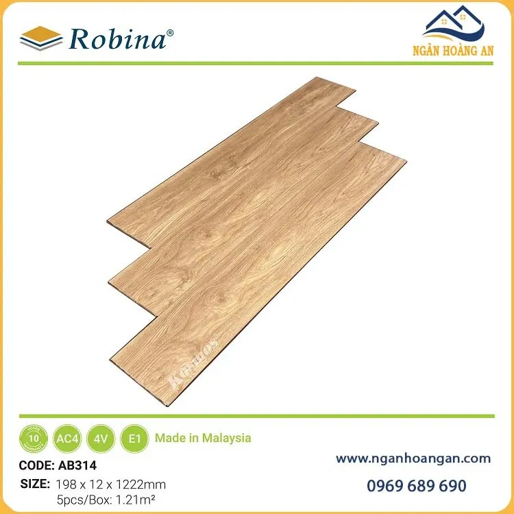 Sàn Gỗ Công Nghiệp Malaysia Robina AB314 12mm