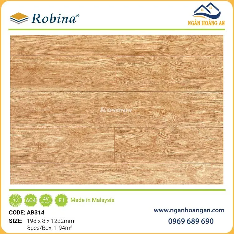 Sàn Gỗ Công Nghiệp Malaysia Robina AB314 8mm Sàn Gỗ Công Nghiệp Malaysia Robina AB314 8mm