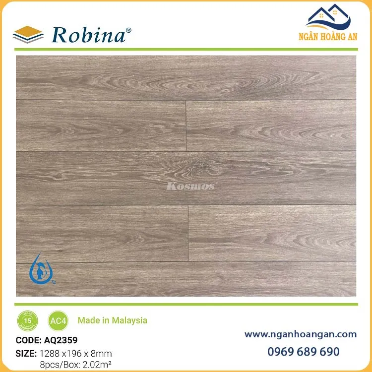Sàn Gỗ Công Nghiệp Malaysia Robina Aqua AQ2359 8mm