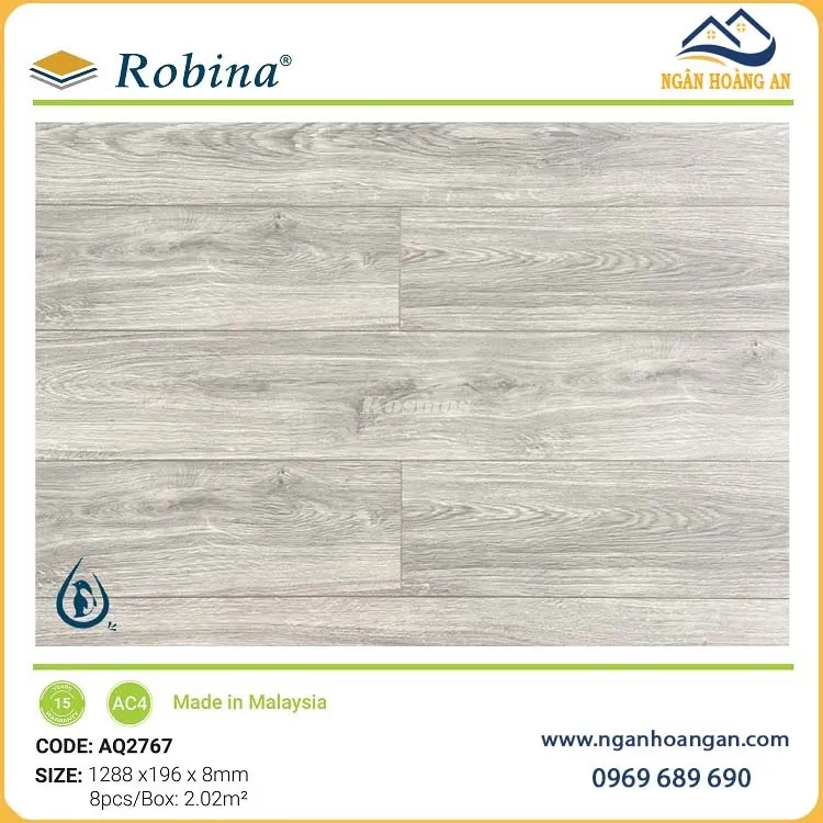 Sàn Gỗ Công Nghiệp Malaysia Robina Aqua AQ2767 8mm
