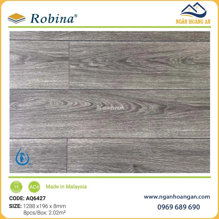 Sàn Gỗ Công Nghiệp Malaysia Robina Aqua AQ6427 8mm