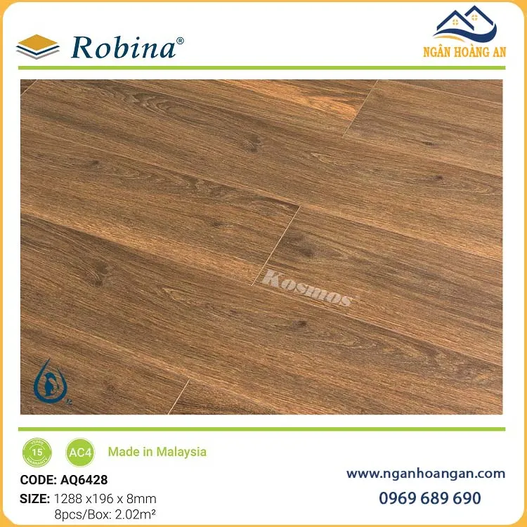 Sàn Gỗ Công Nghiệp Malaysia Robina Aqua AQ6428 8mm