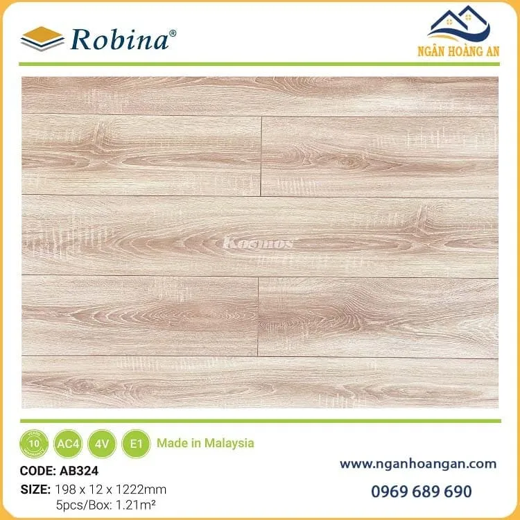 Sàn Gỗ Công Nghiệp Malaysia Robina 12mm AB324 