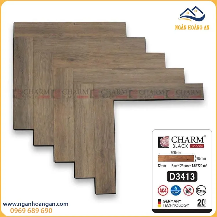 Sàn Gỗ Công Nghiệp Xương Cá Charmwood 12mm D3413