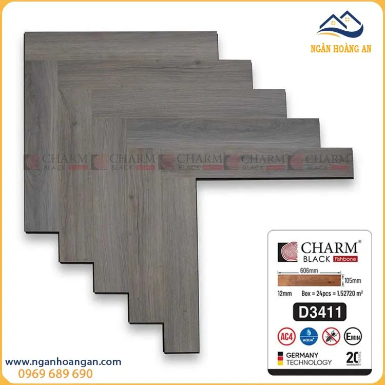 Sàn Gỗ Công Nghiệp Xương Cá Charmwood D3411 12mm