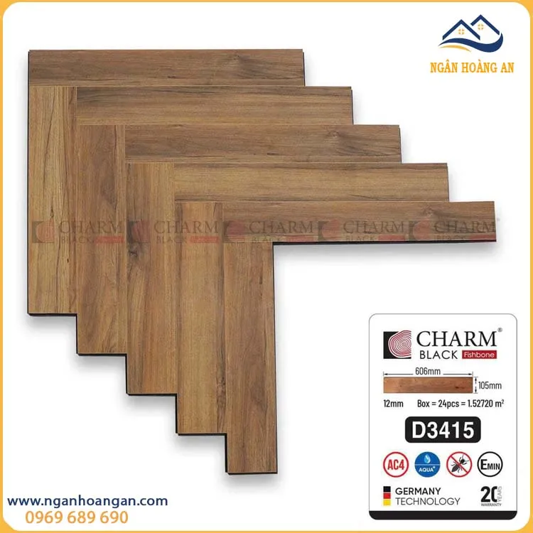 Sàn Gỗ Công Nghiệp Xương Cá Charmwood D3415 12mm